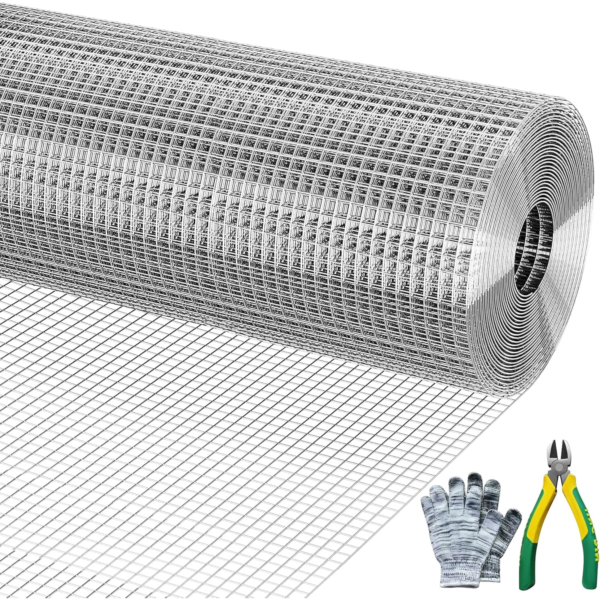 JessieMal Hardware Cloth 1/2" x 1/2" 16 in x 50 ft, 19 Gauge Chicken Wire Fence, Welded Wire Fencing Mesh Roll with Cutting Plier & Gloves for Garden, Coop & Pet Enclosures