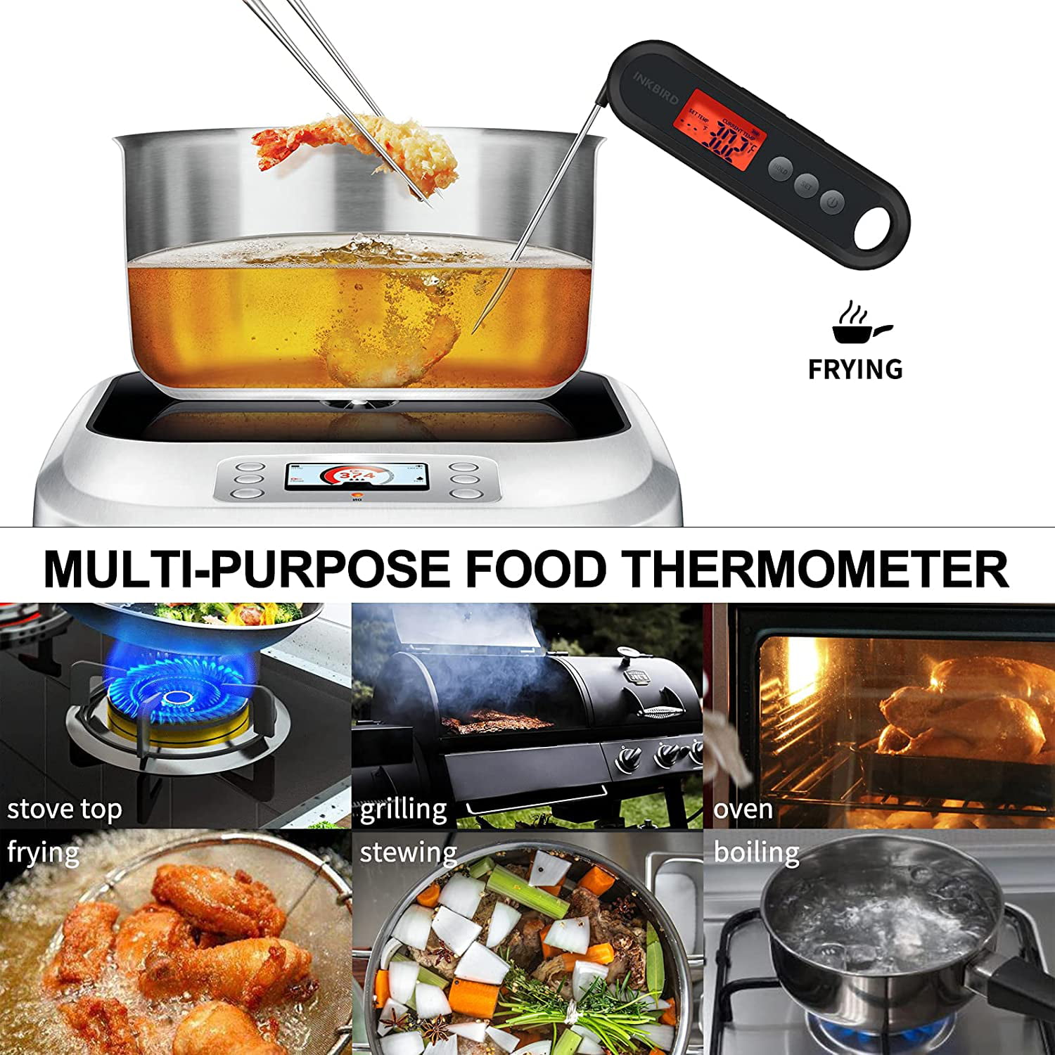 INKBIRD Instant Read Meat Thermometer, IHT-2XP, Rechargeable Digital Food  Thermometer, with Calibration, Magnet, Backlight (With One External Probe)  