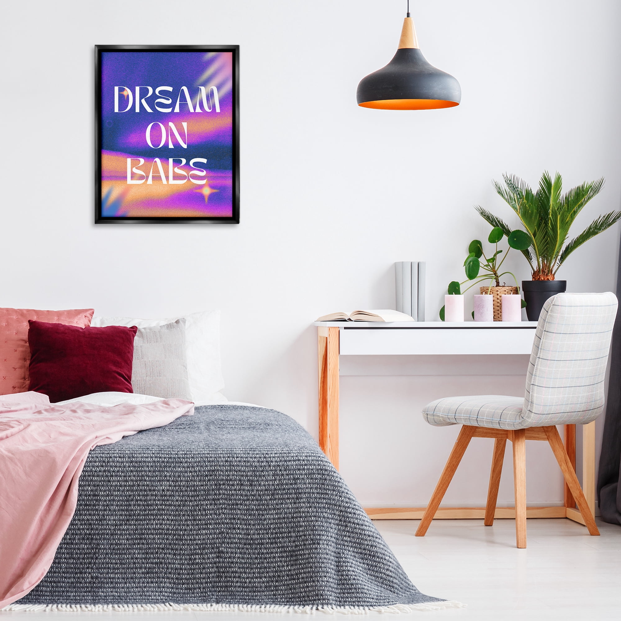 Stupell Industries Dream On Babe Purple Text & Numbers Painting Black Floater Framed Canvas Art Print Wall Art, 25 x 31
