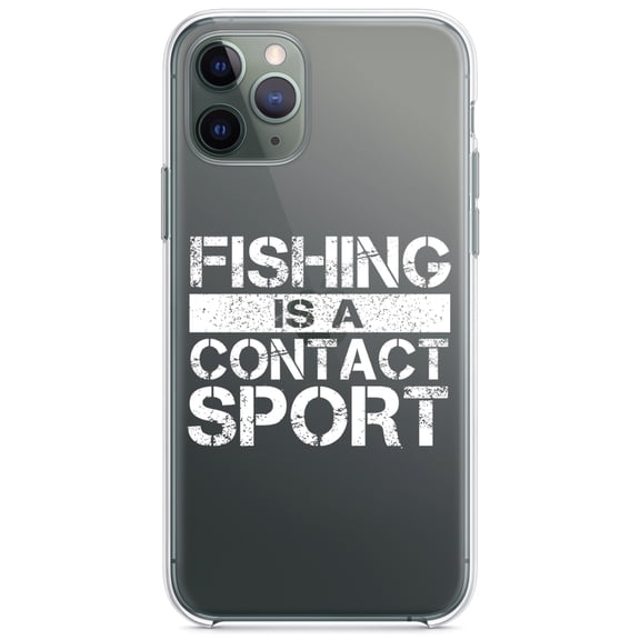 DistinctInk Clear Shockproof Hybrid Case for iPhone 11 (6.1" Screen) - TPU Bumper Acrylic Back Tempered Glass Screen Protector - Fishing is a Contact Sport