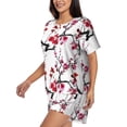 thumbnail image 2 of Picia Cherry Blossoms Pajamas Sets for Women Soft Short-Sleeved Pjs with Lounge Shorts Two Piece Sleepwear-, 2 of 9