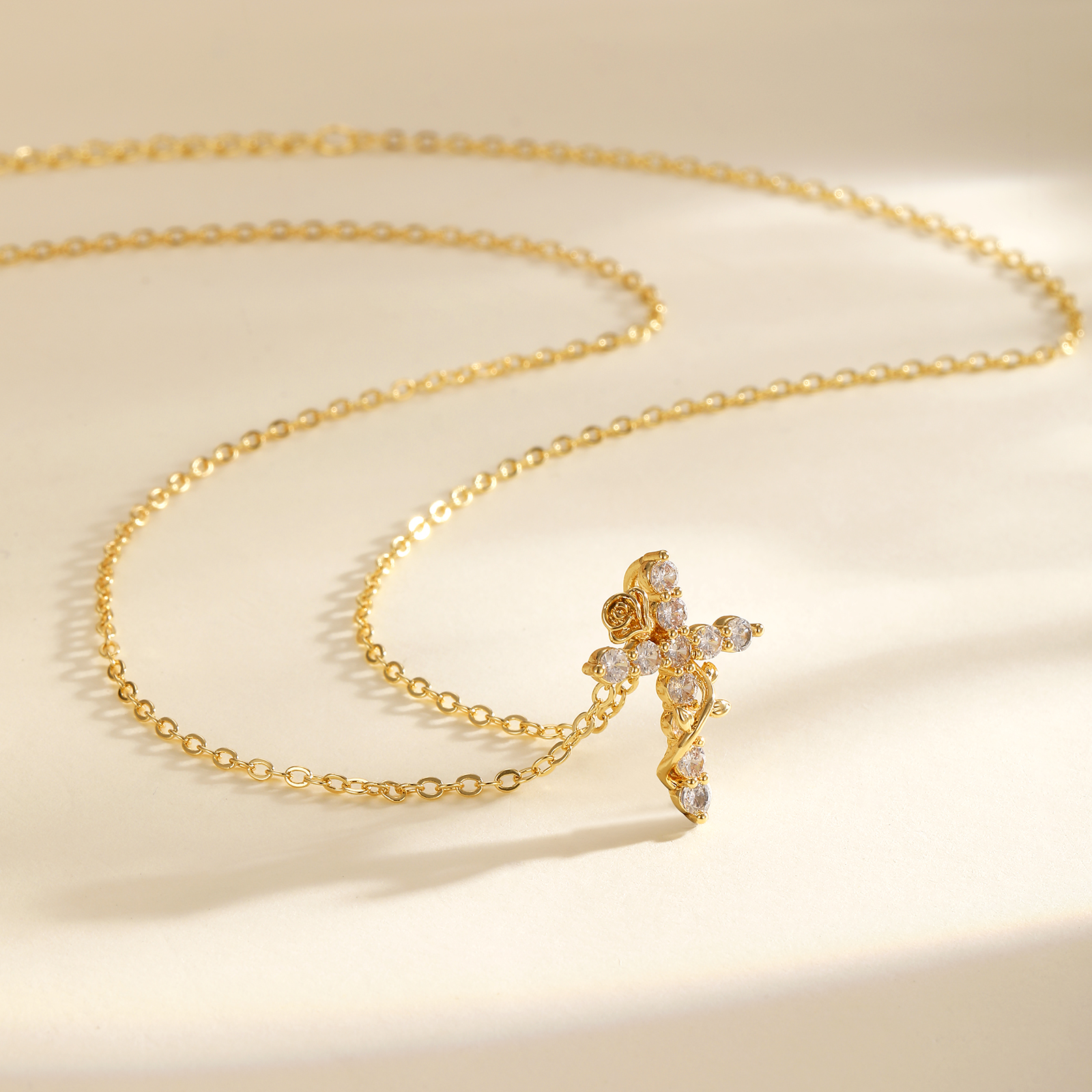 GOSFRY 14K Gold Plated Cross Pendant Necklace photo 8