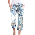 thumbnail image 2 of QATAINLAV Capris Pants with Pockets for Women Fashion Floral Print Cropped Trousers Summer Casual Drawstring Beach Pants Outdoor Linen Straight Capri Pants Sales Prime White 3XL, 2 of 5