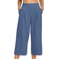 thumbnail image 2 of LEKODE Women's Wide Leg Pants High Waist Casual Loose Cropped Trousers Solid Color Lightweight Daily Work with Pockets Blue L, 2 of 7