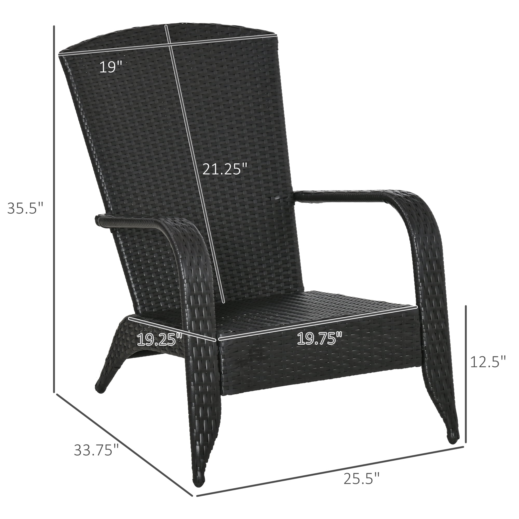 Outsunny Patio Wicker Adirondack Chair, Outdoor All-Weather Rattan Fire Pit Chairs w/ Soft Cushions, Tall Curved Backrest, and Comfortable Armrest for Deck or Garden, Cream White