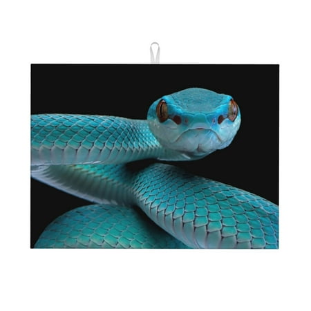 

Tebeau Blue Viper Snake1 Print Dish Drying Mat for Kitchen Counter Dish Drying Pad with Non-slip Rubber Backed Hide Stain Anti Absorbent for Kitchen Counter Drying Mat