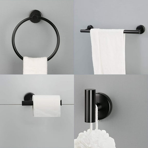 Matte Black 6-Piece Bathroom Towel Rack Set – Stainless Steel Wall-Mounted Hardware Toilet Paper Holder & Multifunctional Hooks