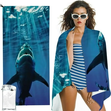 BCIIG Shark Beach Towel,Shark Opens Mouth in Deep Sea Lightweight Compact Sand Free Quick Dry Oversized Pool Swimming Towels for Girls Women Adults, 27.5x55in