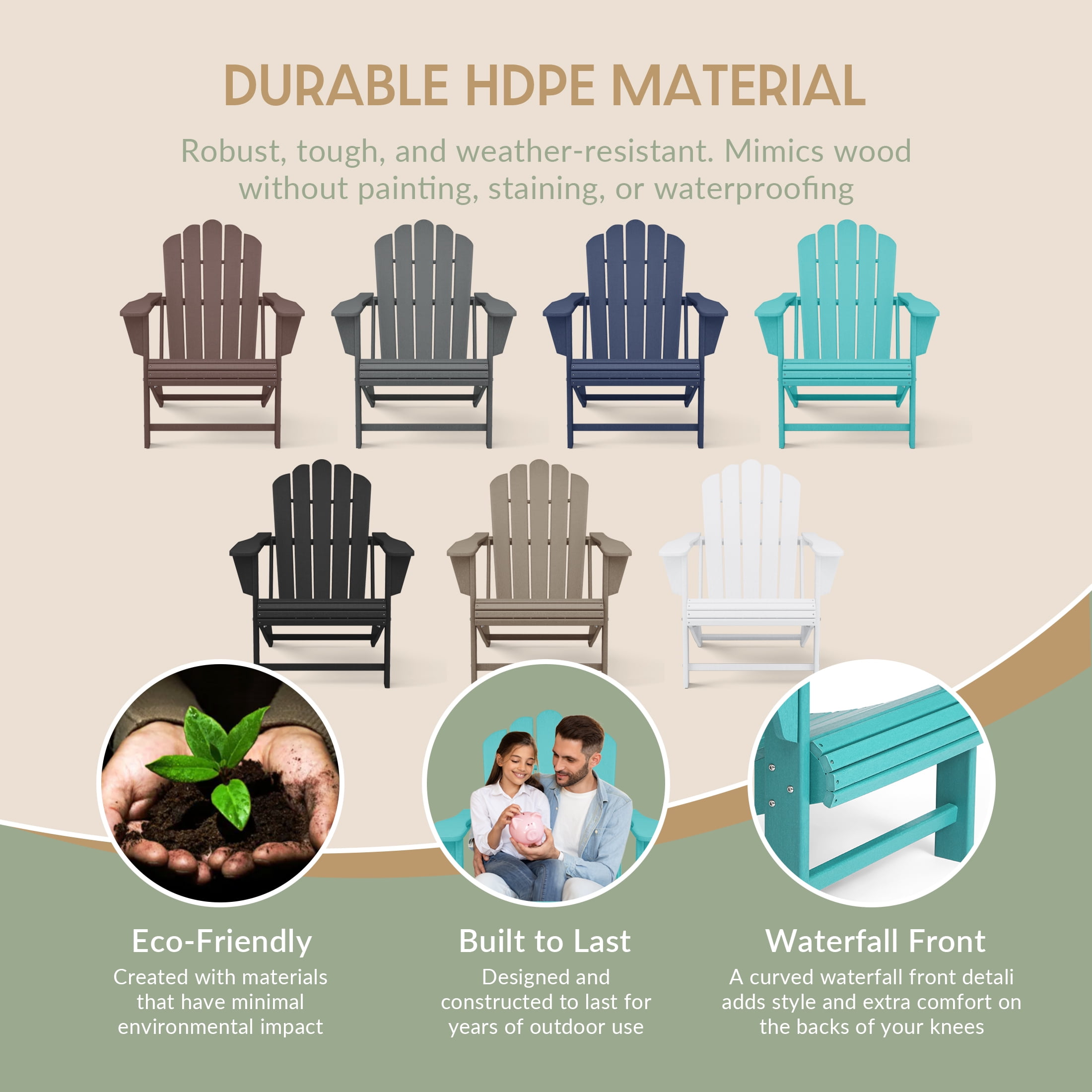 WestinTrends Highland Outdoor Patio HDPE Adirondack Chair With Cup Holder, Turquoise