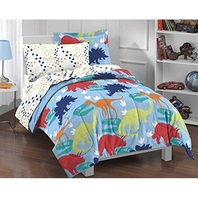 Dream Factory Ensemble de Douillette pour Garçons à Imprimés de Dinosaures, Multicolore, Lit Simple