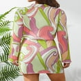 thumbnail image 4 of Robe Plissée Mini pour Femmes Imprimé Floral Col en V Profond Robe d'Été Manches Longues avec Cordon de Serrage Robe Chemise Clubwear Noir Floral S, 4 of 7