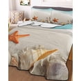 thumbnail image 3 of Quilts Twin Size, Summer Oceans Beaches Soft Comforter Bedding Set for Bed, Sea Waves Starfish Shells Coastal Lightweight Quilted Bedspread with Pillow Cover(2 Pieces) for All Season, 68x86 Inch, 3 of 6