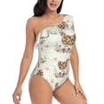 thumbnail image 3 of Gukieu Flower Chicken Print One-shoulder Ruffled One-piece Swimsuit with Removable Chest Pads and Tummy-control Swimsuit for Women-Small, 3 of 6