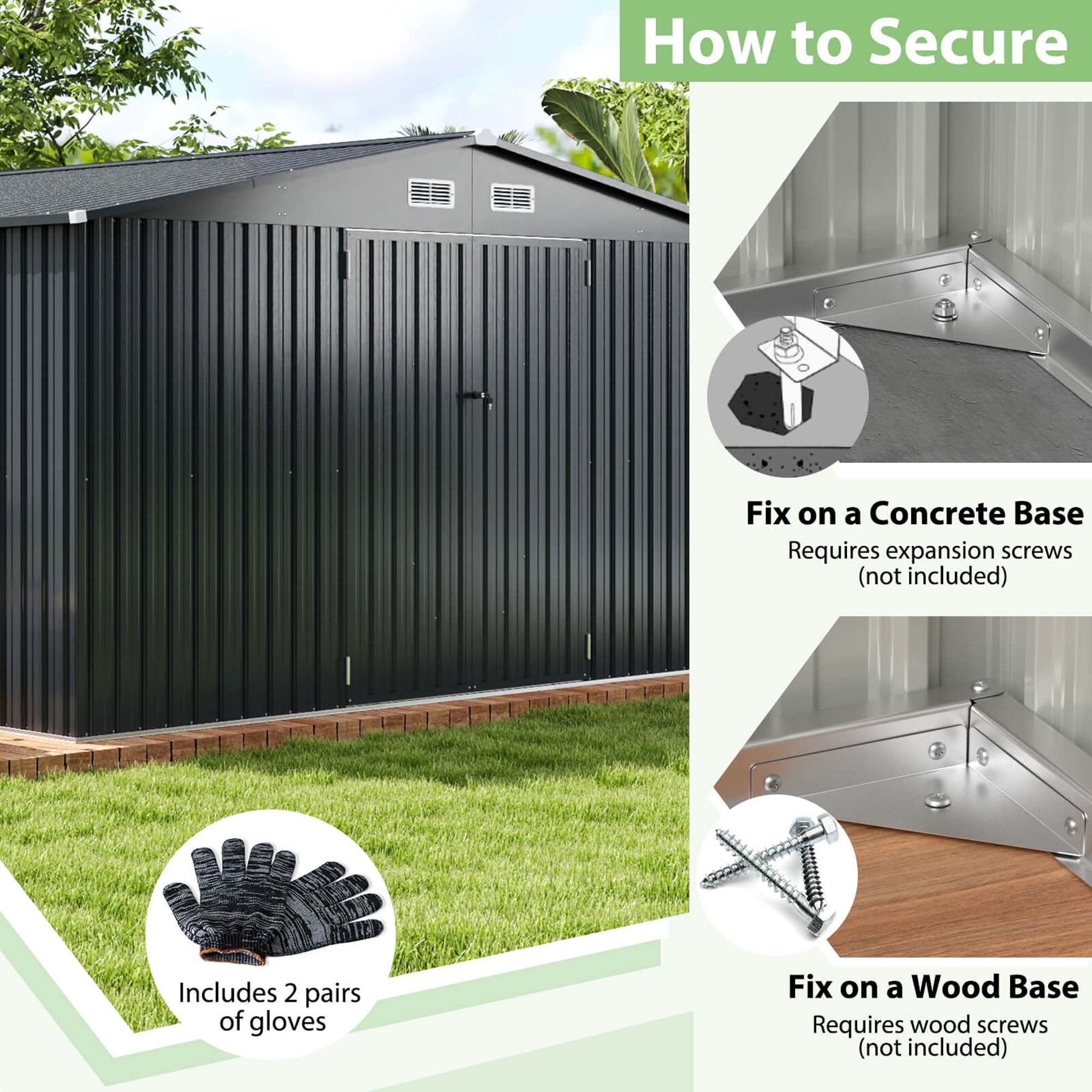 Costway 12 x 9.8 FT Outdoor Storage Shed All-Weather & Rustproof Galvanized Metal