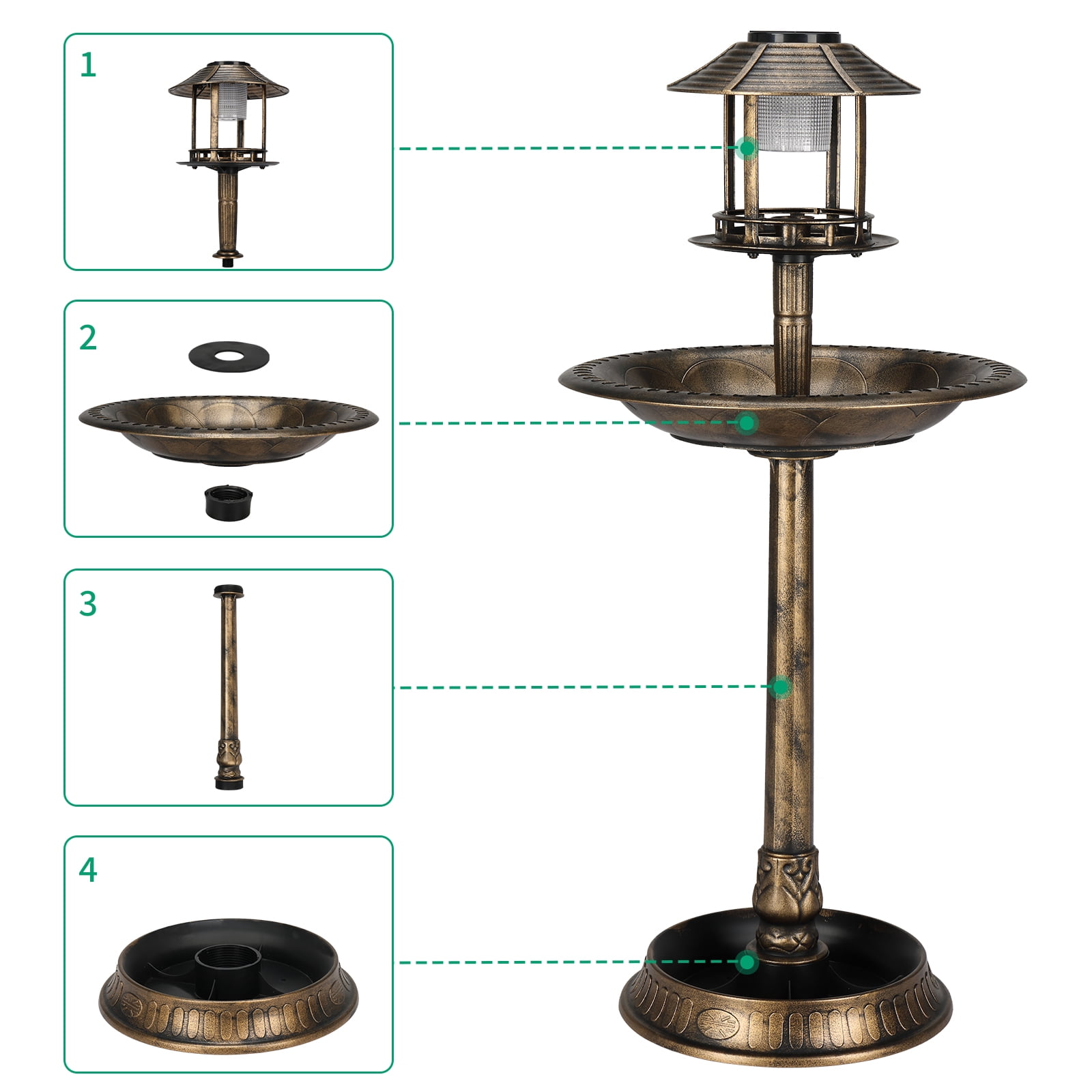UBesGoo 42 Inch Bird Bath with Solar Light Bronze