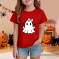 thumbnail image 2 of NIEWTR Girls Kids halloween Crew Neck Short Sleeve Cartoon Holiday Print Soft Loose Halloween Casual Tee Tops Lovely Tops(5-6 Years), 2 of 5