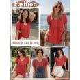 thumbnail image 5 of MOYIKO Blouses for Women T Shirts Pleated Button Puff Short Sleeve Shirts Dressy Casual V Neck Tunic Tops Summer Shirts, 5 of 7