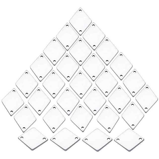 (100pcs Rhombus) - 100pcs 304 Stainless Steel Rhombus Stamp Pendants with Two Hole as Pendant Links for DIY Jewellery Making Bracelet Necklace Earring, Stainless Steel Colour, 14x11x1mm, Hole: 1mm