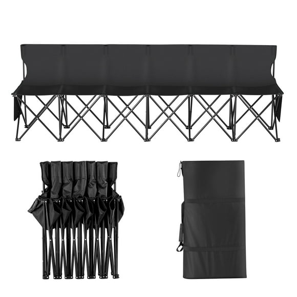 KFFKFF Banc Compact Pliable, Banc d'Extérieur 6 Places, Chaise de Camping Portable avec Étui de Transport et Soutien Dorsal, Idéal pour les Sports d'Équipe et la Pêche, Installation Instantanée, Aucun Assemblage Requis, Noir