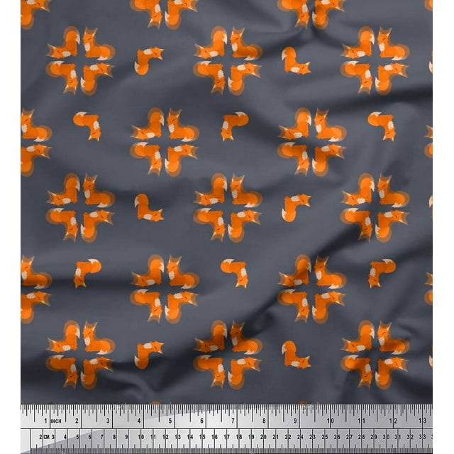 Soimoi Poly Crepe Fabric Fox Kids Print Fabric by The Yard 42 Inch Wide