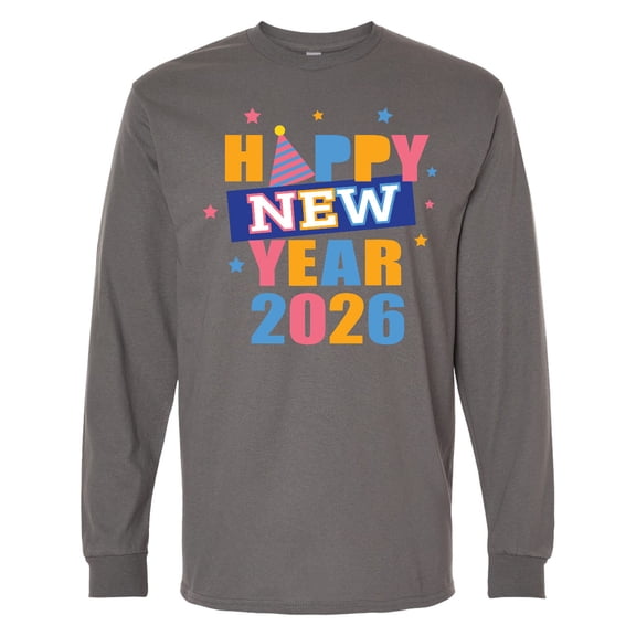 Inktastic Happy New Year Colorful 2026 with Stars Long Sleeve T-Shirt