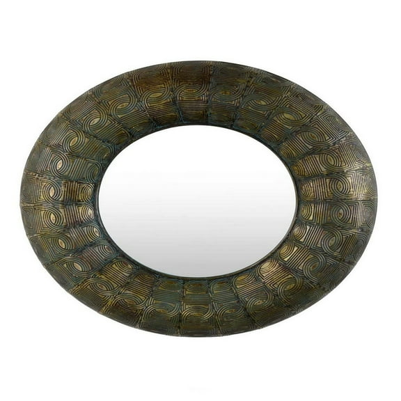 Benjara BM315657 33 in. Bronze Metal Decorative Wall Mirror, Round Embossed Design