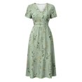 thumbnail image 6 of Maxi Dresses for Women Crossover Wrap V Neck Short Sleeve Summer Dress Elastic High Waist A-Line Casual Party Work Dress, 6 of 7