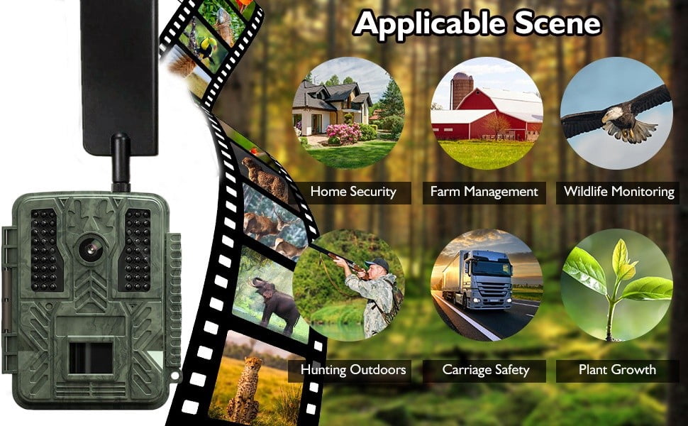 4G LTE Trail Camera with App Control, Motion Activated Infrared Night Vision Game Camera, Wireless Wildlife Camera with IP66 Waterproof for Outdoor Use