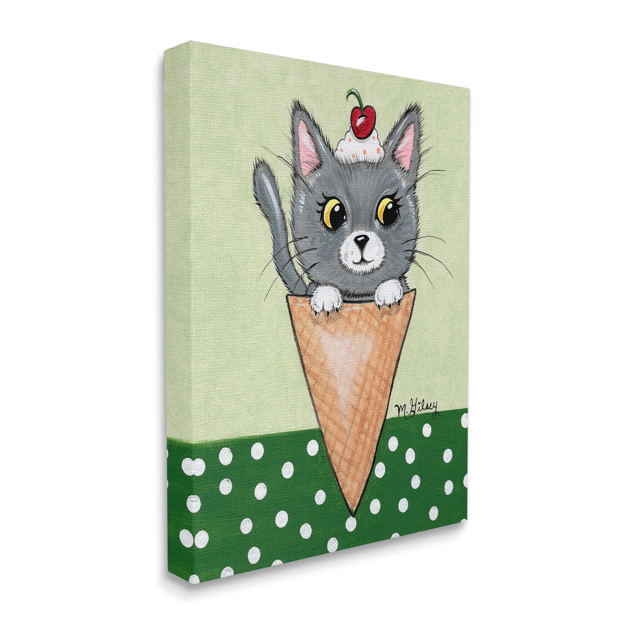 Stupell Industries Cat in Ice Cream Cone Animals & Insects Painting Gallery Wrapped Canvas Art Print Wall Art, 24 x 30