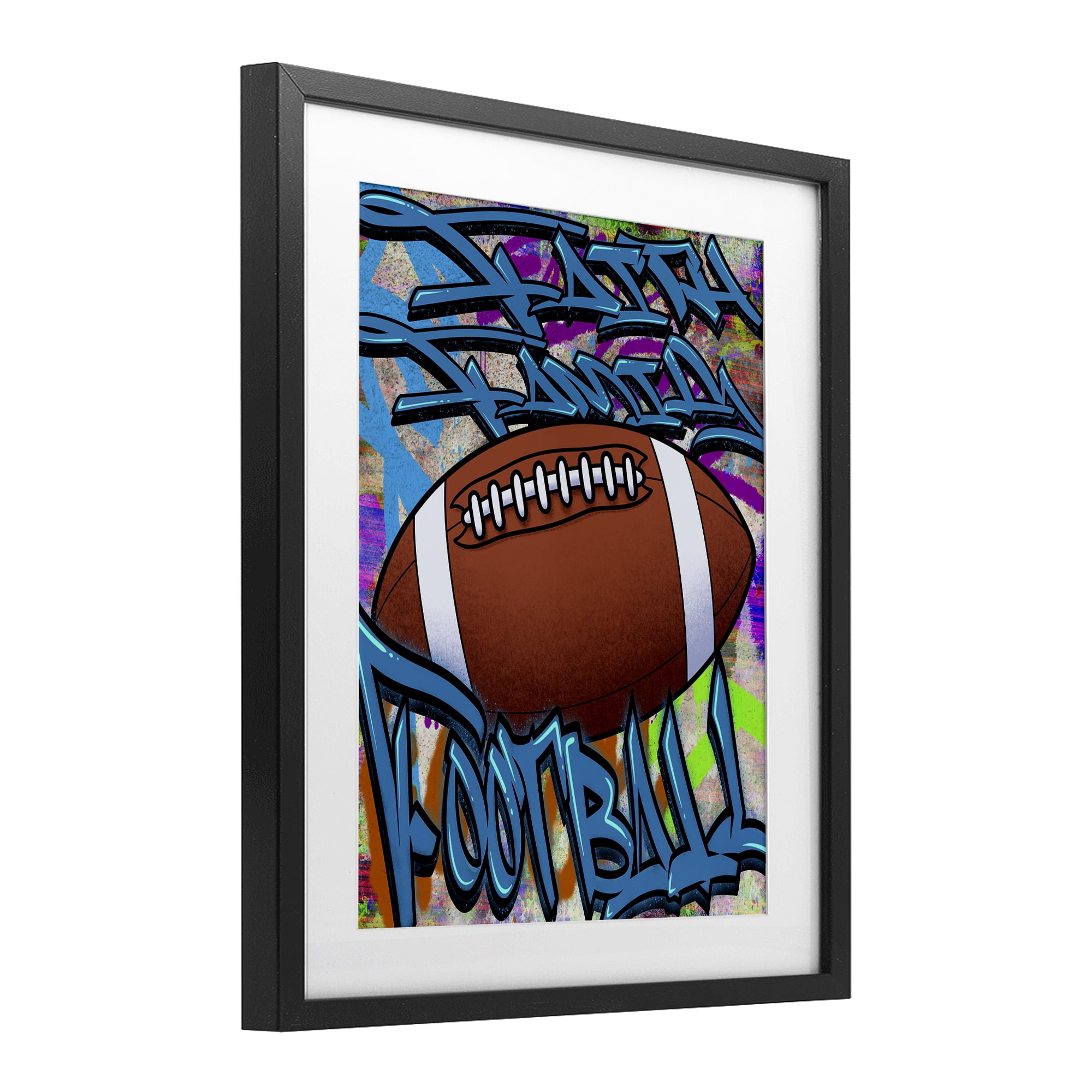 Stupell Industries Faith Family Football Graffiti Black Framed Print Under Glass, design by Marcus Prime