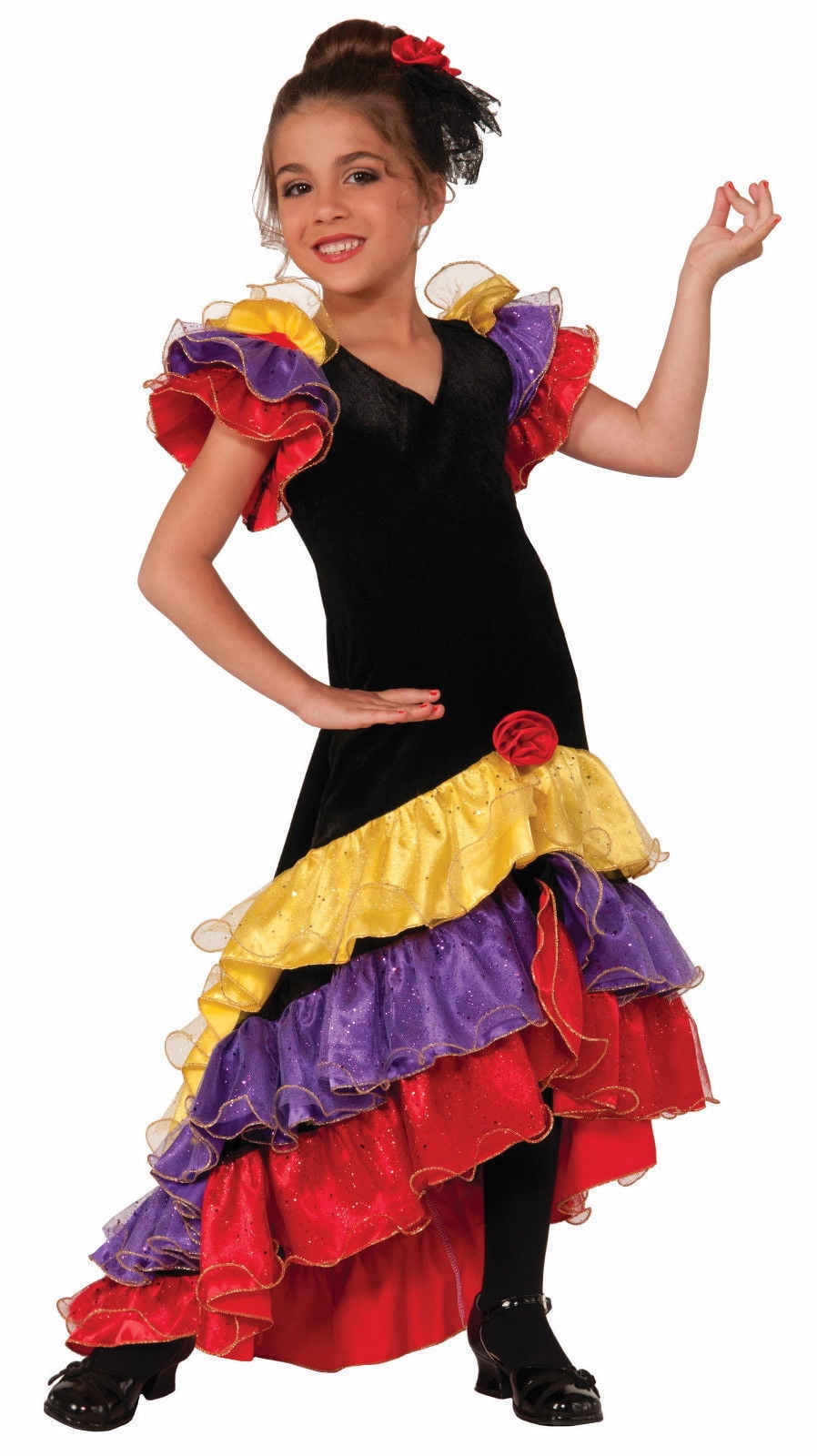 Childrens Rumba Girl Fancy Dress Costume Salsa Flamenco Outfit 3-10 Yrs 