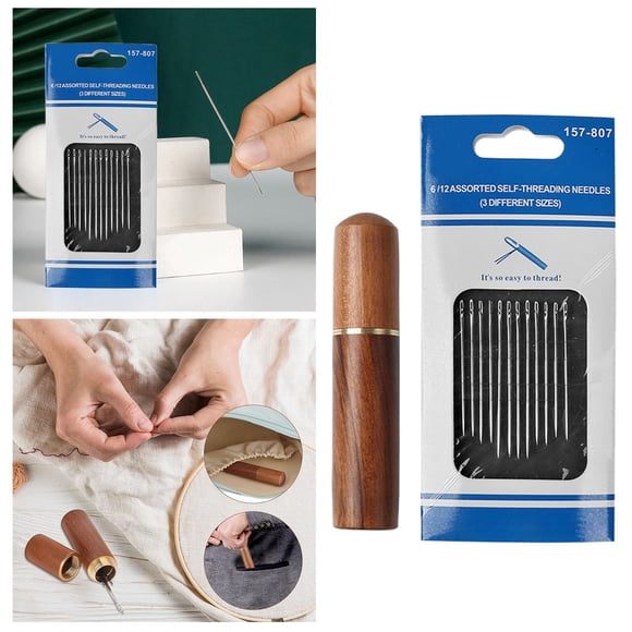 Needle and Thread Kit - Self-Threading Needles Set for Hand Sewing and Mending 12 Pack Handy DIY Embroidery and Knitting Tool
