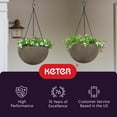 thumbnail image 3 of Keter Resin Rattan Set of 2 Round Hanging Planter Baskets for Indoor and Outdoor Plants, Cappuccino, 3 of 12