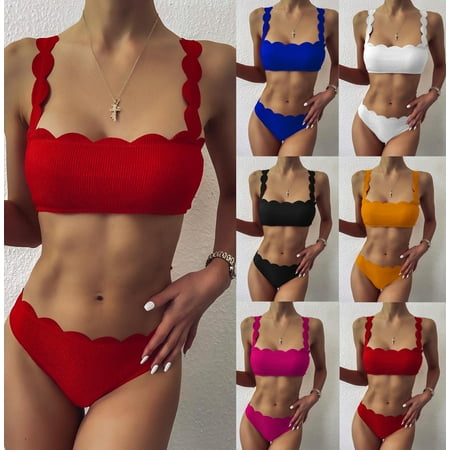 

Womens Sport 2 Piece Underwire Bra Top Swimsuits Halter Tops High Cut Thong