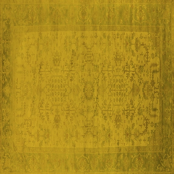 Ahgly Company Indoor Square Oriental Yellow Industrial Area Rugs, 3' Square