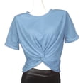 thumbnail image 7 of Kukoosong Women's Crew Neck Short Sleeve Twist Front Crop Top, Casual Soft Solid Color Cropped T-Shirt, 7 of 7