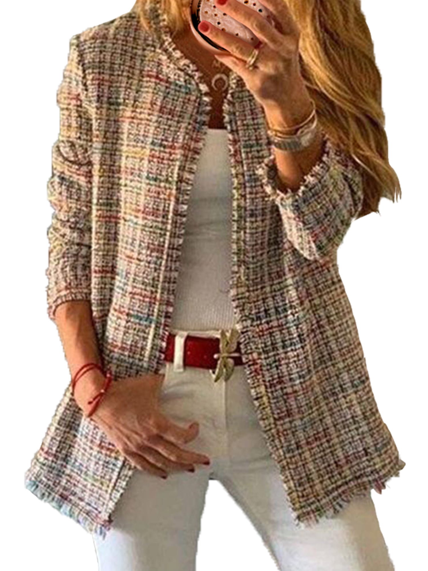 2017 CHIC women's Tweed Frayed Jacket long Blazer coat S M L Blogger new hot 