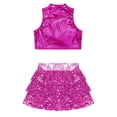 thumbnail image 4 of vastwit Kids Girls Ballet Dance Sets Sequins Tank Crop Top+Skirt Latin Jazz Dance Clothes Outfits Rose Red 16, 4 of 5
