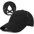 thumbnail image 1 of Womens Criss Cross Ponytail Baseball Cap Adjustable High Messy Bun Ponycap Quick Drying Hat-DF, 1 of 5