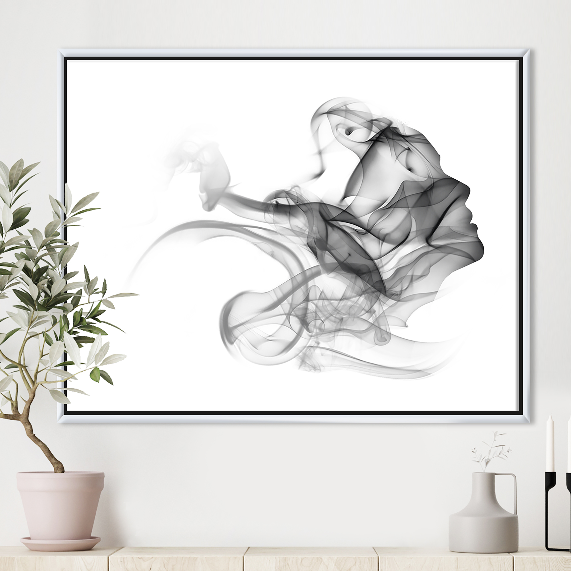Designart ' Woman and Smoke Double Exposure ' Portrait Framed Canvas Art Print