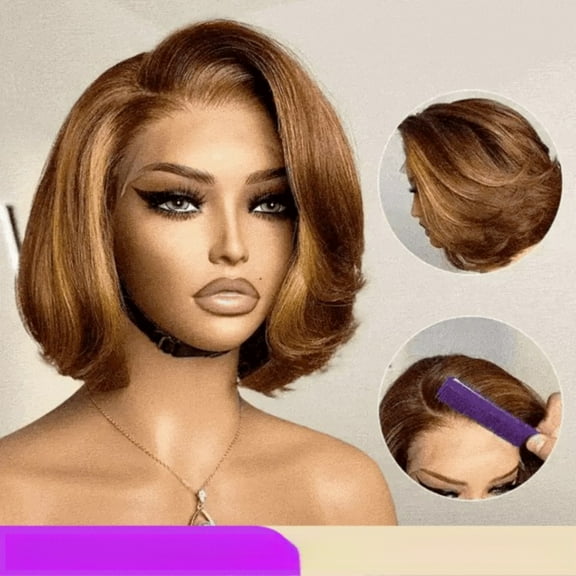 LUVME 10" Limited Design Toffee Brown Mix Blonde Layered Cut Glueless 5x5 Closure Lace Bob Wig for Women