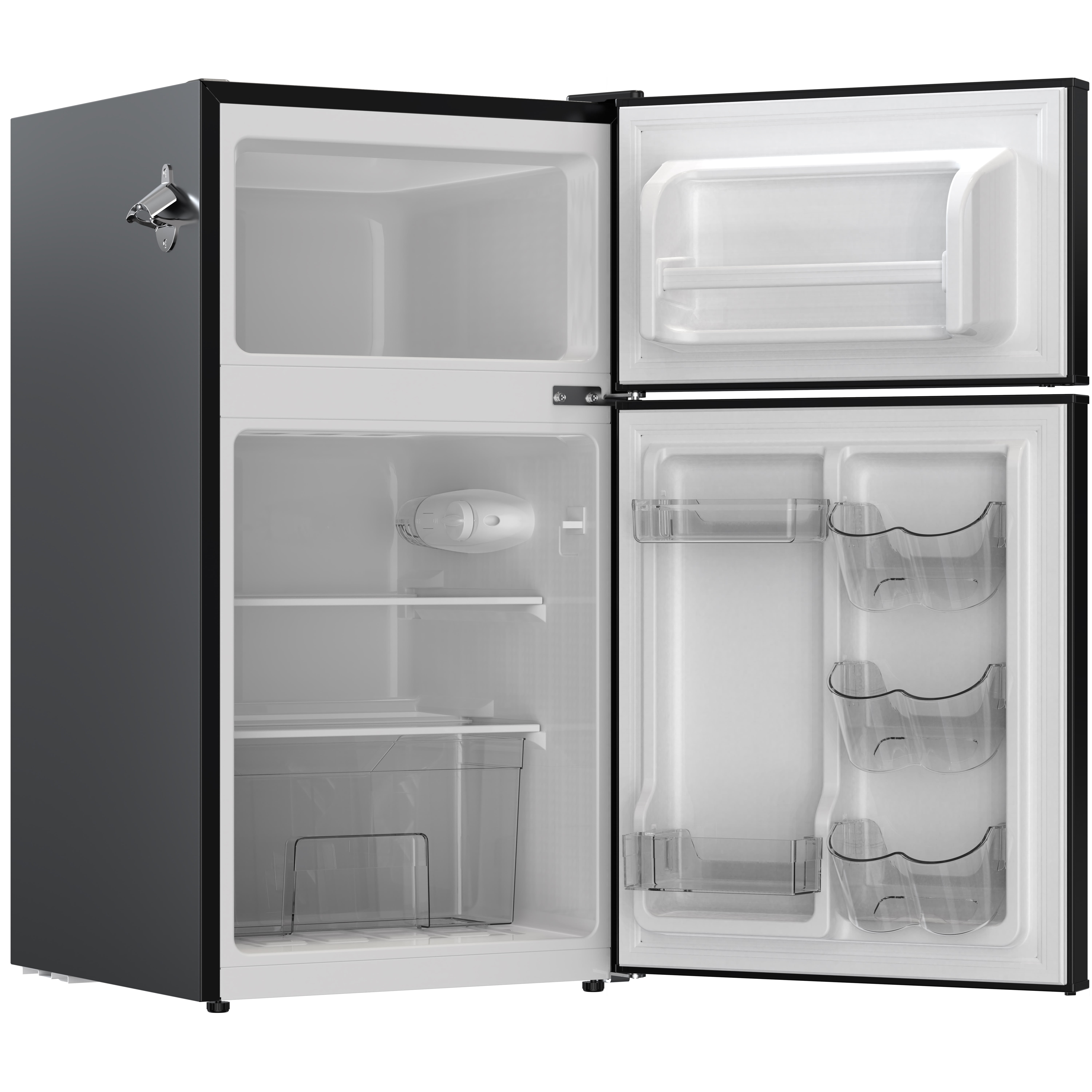 Frigidaire 3.1 Cu. ft. Compact Refrigerator with Freezer Compartment, 2-Door Retro Fridge with Built-in Side Bottle Opener, Black