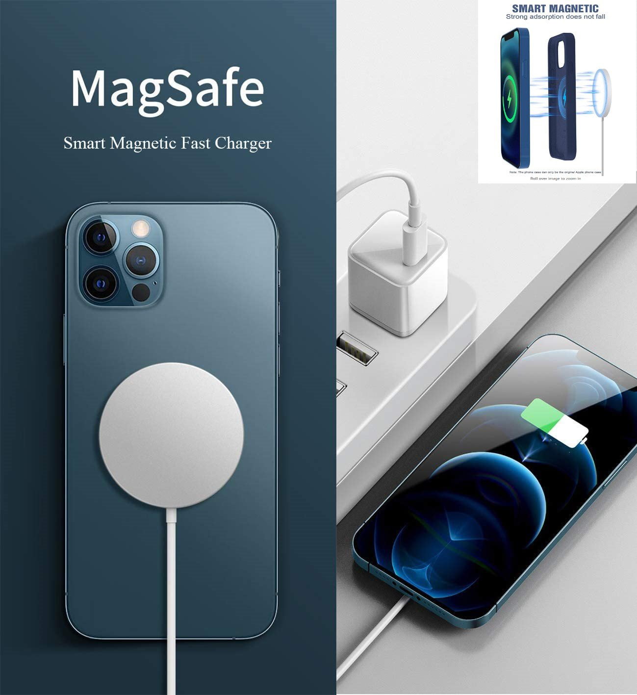 with USB-C 20W Adapter Fast Charging Pad for Samsung/LG/Google Phones Magnetic Wireless Charger for iPhone 12/12 Mini/12 Pro/ 12 Pro max and Apple AirPods 2 /pro 
