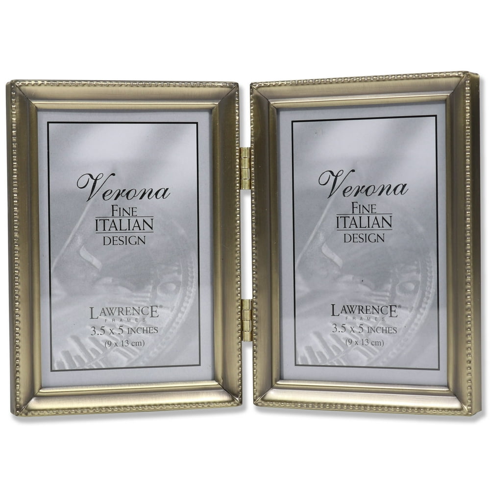 Lawrence Frames Antique Gold Bead 3.5x5 Hinged Double Picture Frame