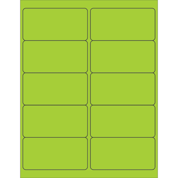 Box Partners Rectangle Laser Labels 4" x 2" Fluorescent Green 1000/Case LL178GN