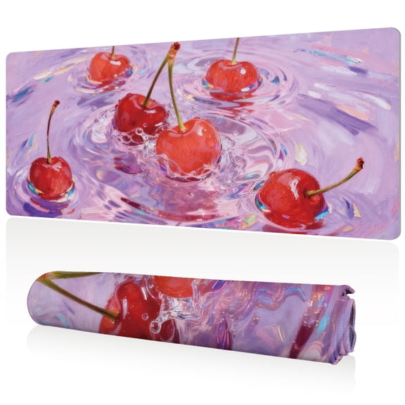 LIVEKEY Extra Large Mouse Pad 80x40cm Full Desk Coverage with Vivid Cherry Design Durable Easy Clean Non Slip for Gaming Office