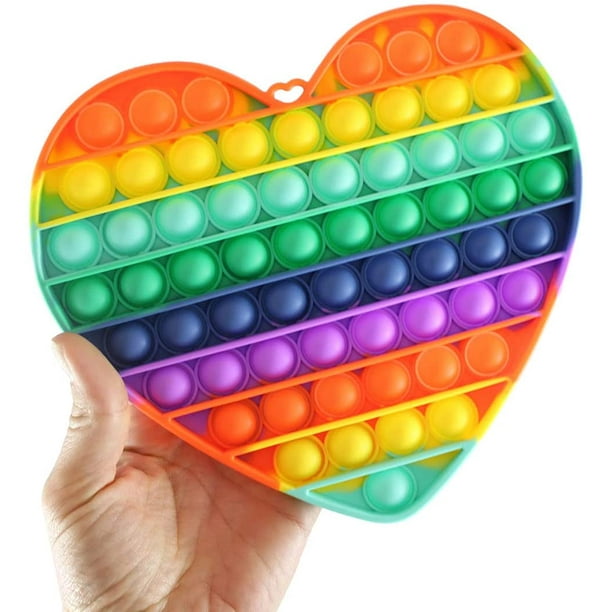 1 HEART Rainbow Large 8" Bubble Pop Game Silicone Push Poke Bubble