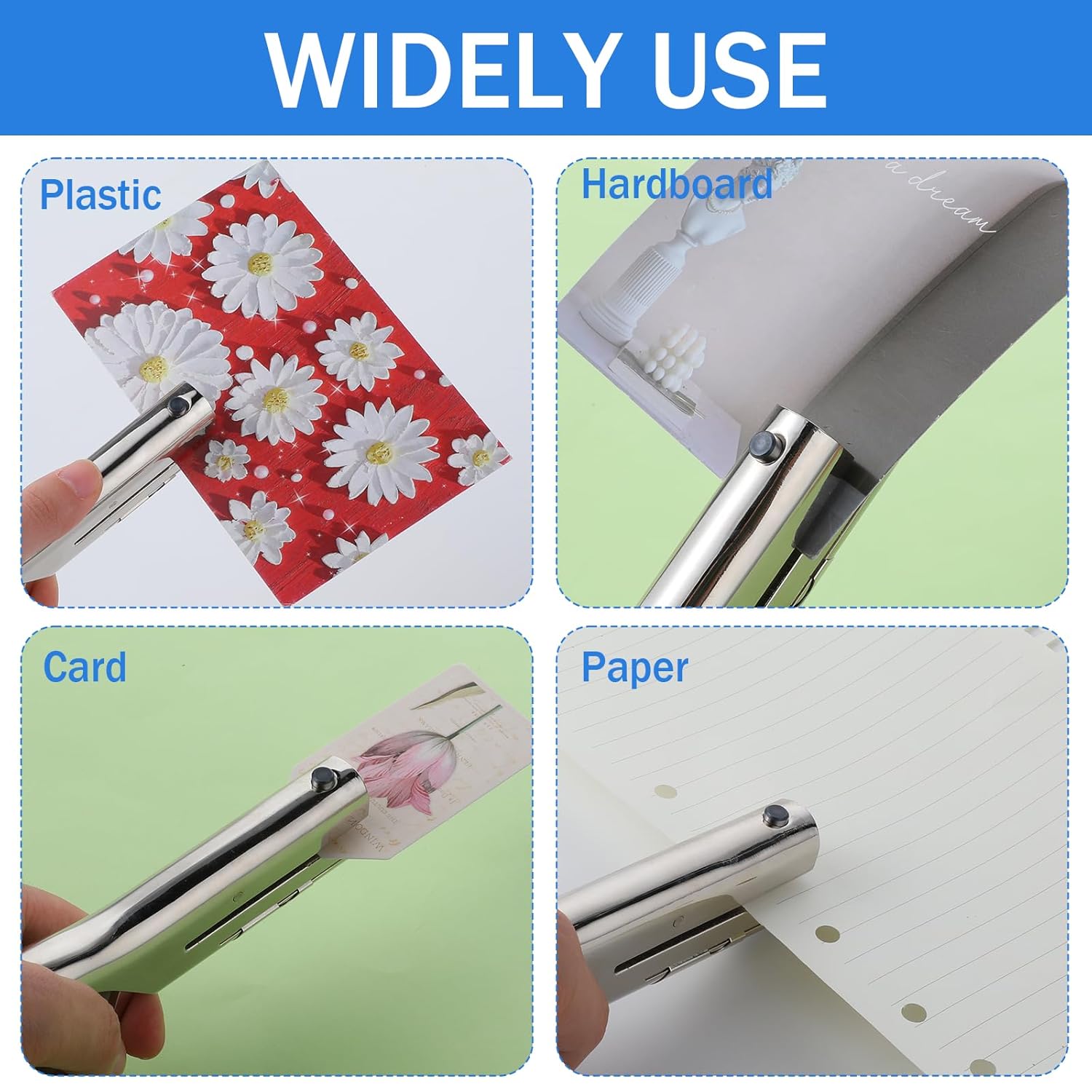 ABPETE 2 Inch Single Hole Punch, Heavy Duty Zinc Alloy 1/4 Inch Hole Puncher, Portable Hand Long Paper Hole Punch for Scrapbook ID Cards Plastic Cardboard