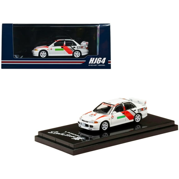 Mitsubishi Lancer RS Evolution III RHD Scortia White with Red Rally Stripes 1/64 Diecast Model Car by Hobby Japan
