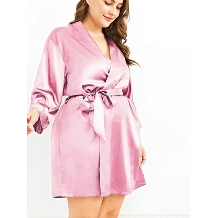 

GORHGORH Plus Size Imitation Silk Bow Tie Sleepwear Bandgown Nightgown Robe